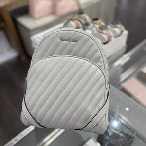 MK Abbey MD Quilted Backpack Book Bag Aluminum